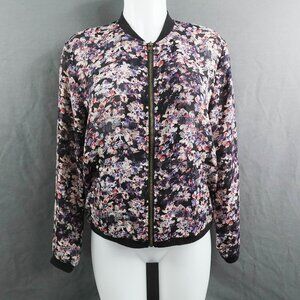 Women Bomber Jacket Medium Black Sheer Romantic Cottagecore Artsy Y2K Retro